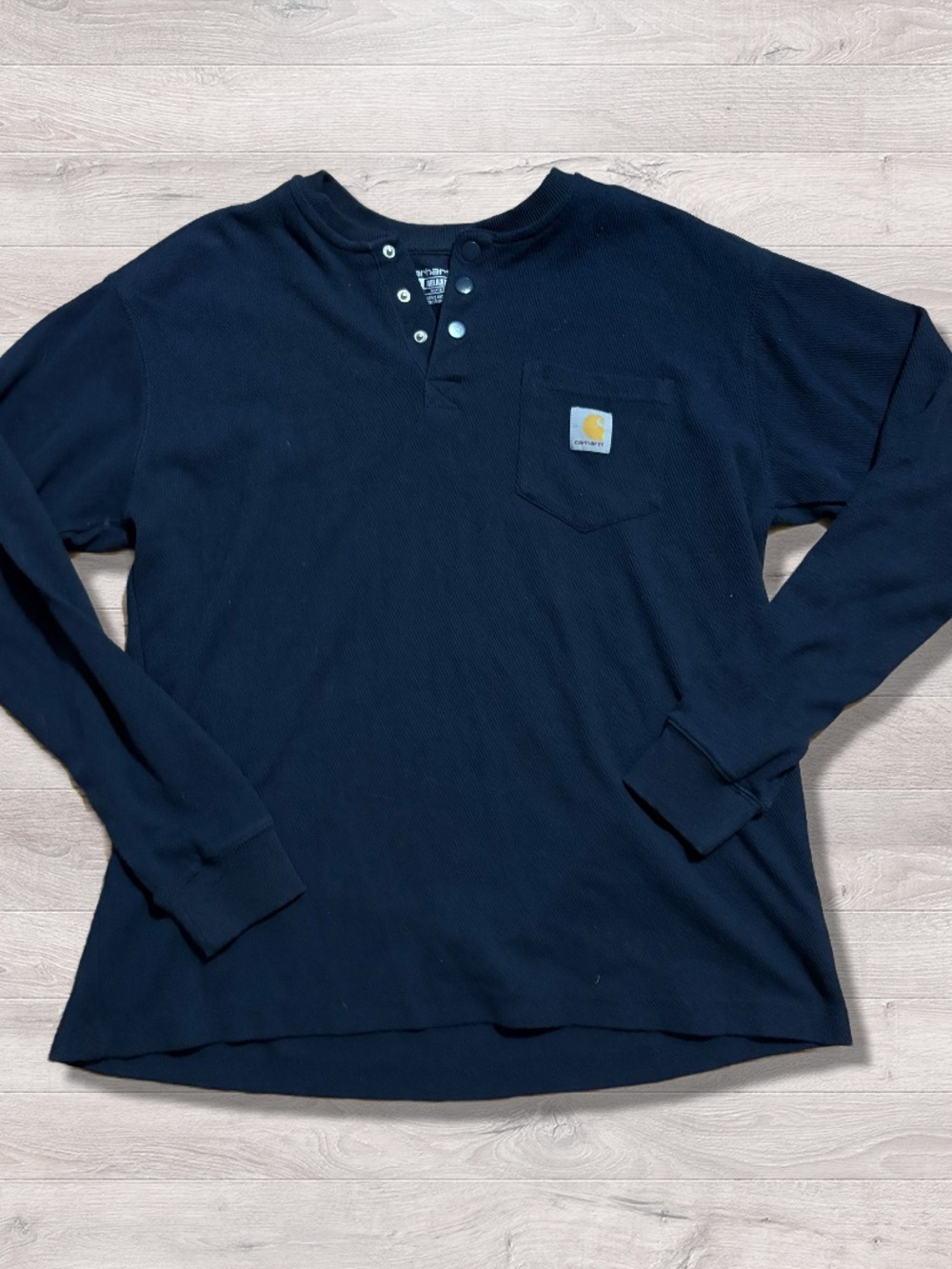 Carhartt Thermal Waffle Knit Henley Long Sleeved Outdoor Workwear Shirt Large
